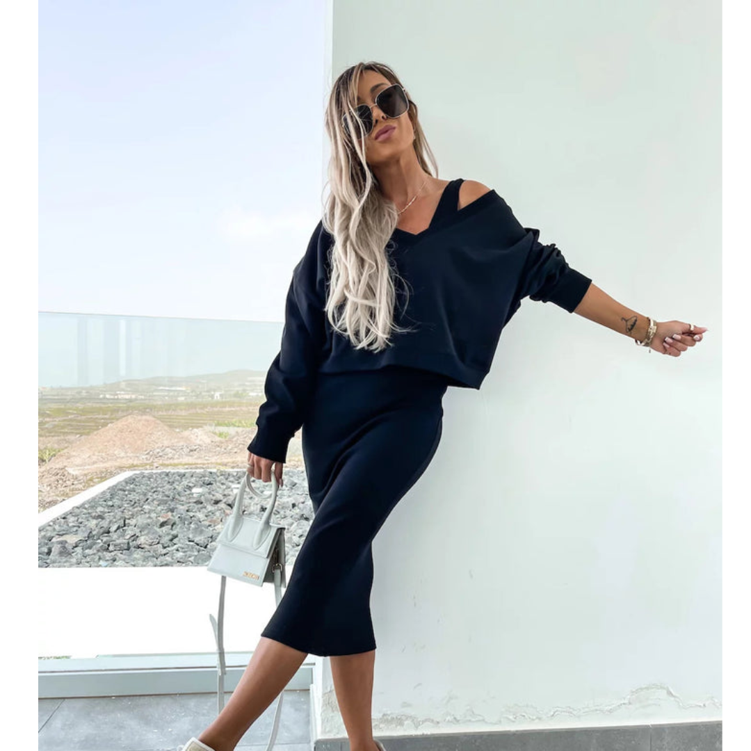 Senna | Set met Cold-Shoulder top & Midi-Rok