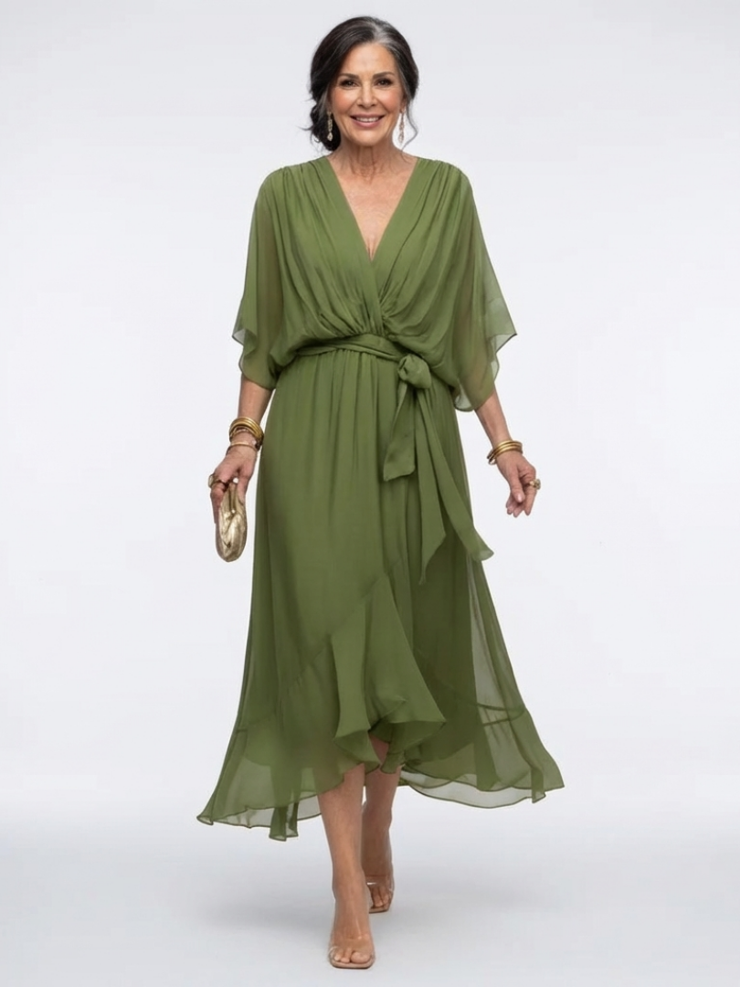 Elise™ | Gedrapeerde midi-jurk