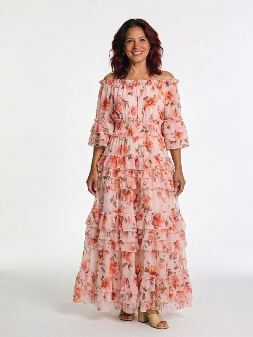 Rosalie™ | Off-shoulder maxi-jurk met laagjesrok