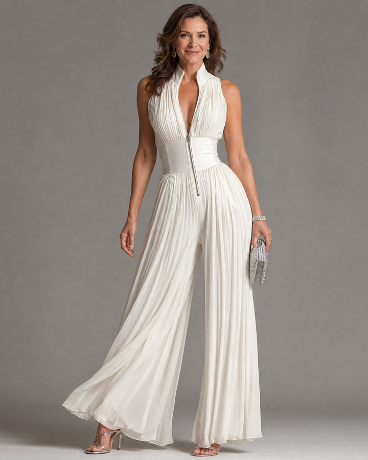 Zakira | Elegante Plissé Jumpsuit met Wijde Pijpen