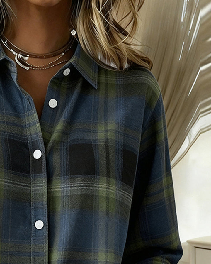 Xenna | Shirt met Ruitpatroon en Ingesneden Kraag