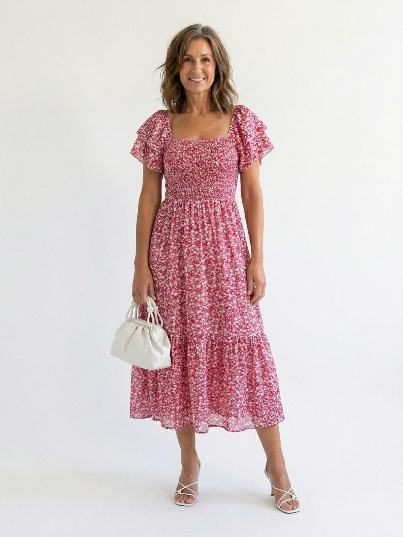 Odette™ | Off-shoulder midi-jurk met bloemenprint