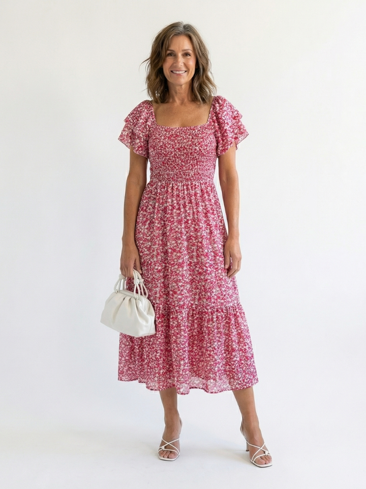 Odette™ | Off-shoulder midi-jurk met bloemenprint