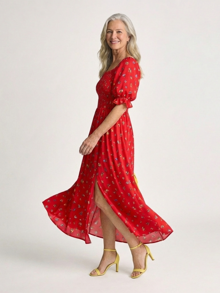 Delphine™ | Bloemenjurk met vierkante hals