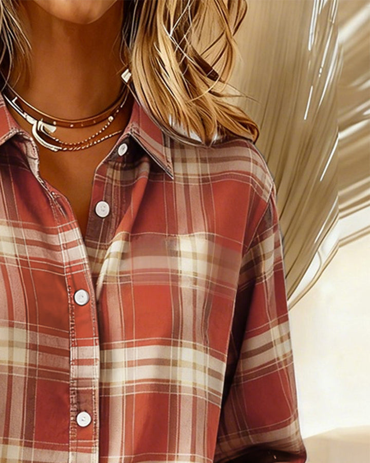 Xenna | Shirt met Ruitpatroon en Ingesneden Kraag