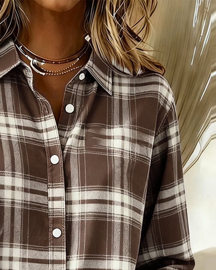 Xenna | Shirt met Ruitpatroon en Ingesneden Kraag