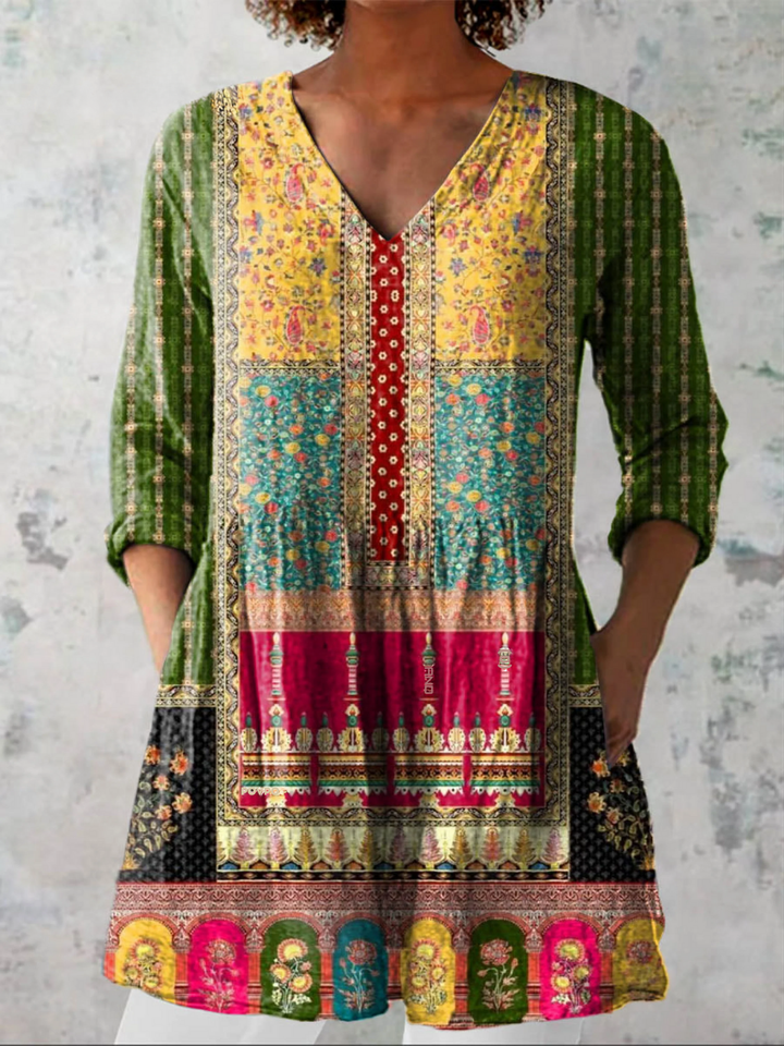 Nyla | Lange Blouse met een Uitgesproken Patroon