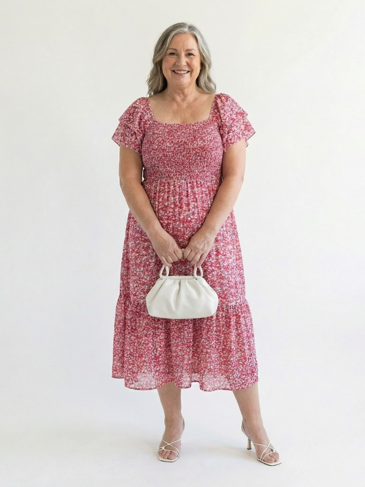 Odette™ | Off-shoulder midi-jurk met bloemenprint