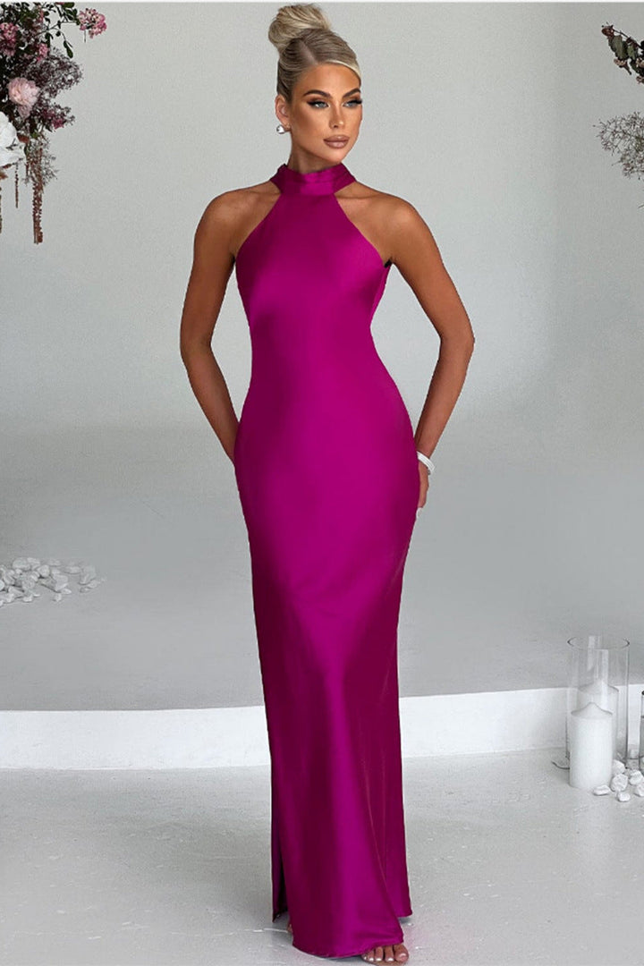 ZEYNEP | Elegante Satijnen Maxijurk met Halter-Uitsnijding