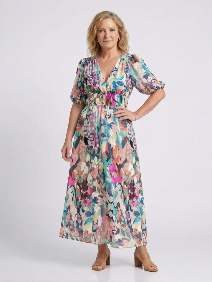 Eliane™ | Midi-jurk met gesmokte taille