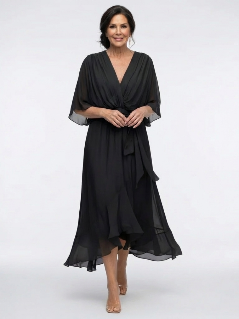 Elise™ | Gedrapeerde midi-jurk