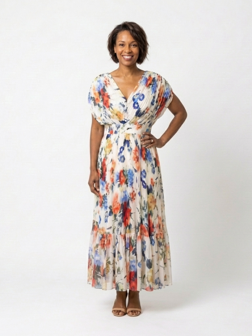 Savannah™ | Mouwloze geplooide midi-jurk