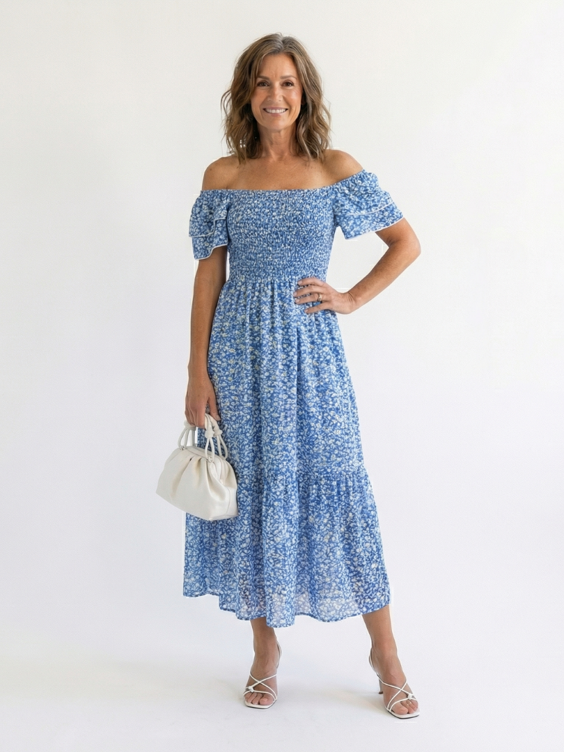 Odette™ | Off-shoulder midi-jurk met bloemenprint