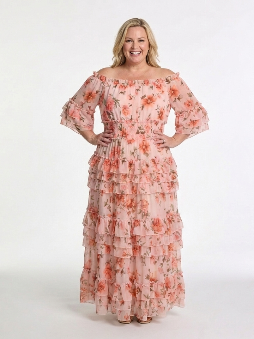 Rosalie™ | Off-shoulder maxi-jurk met laagjesrok