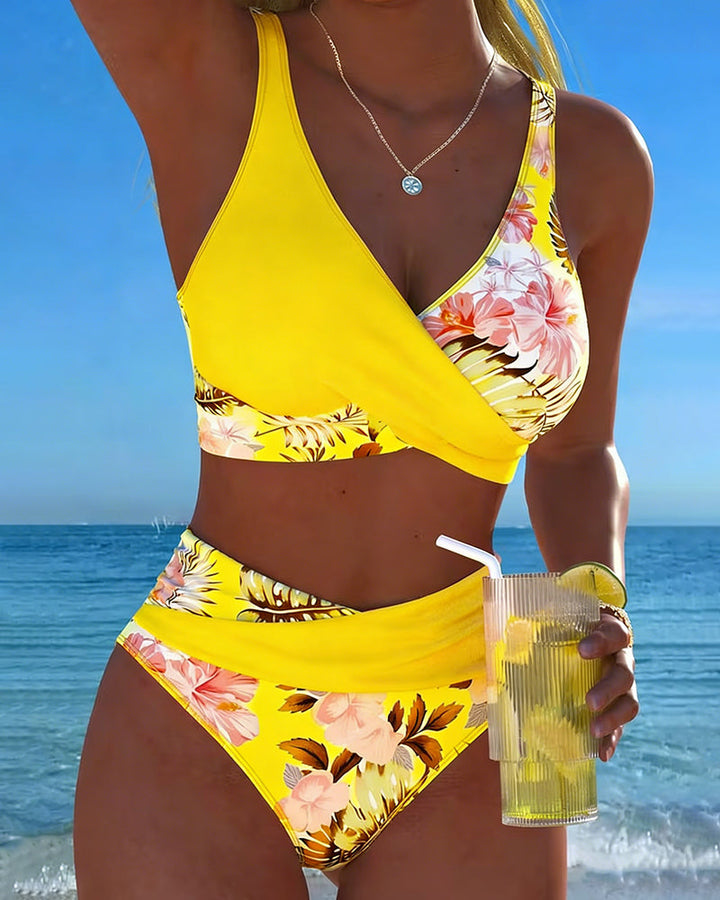 Bikini Contrast Bloemenpatroon Gesplitst