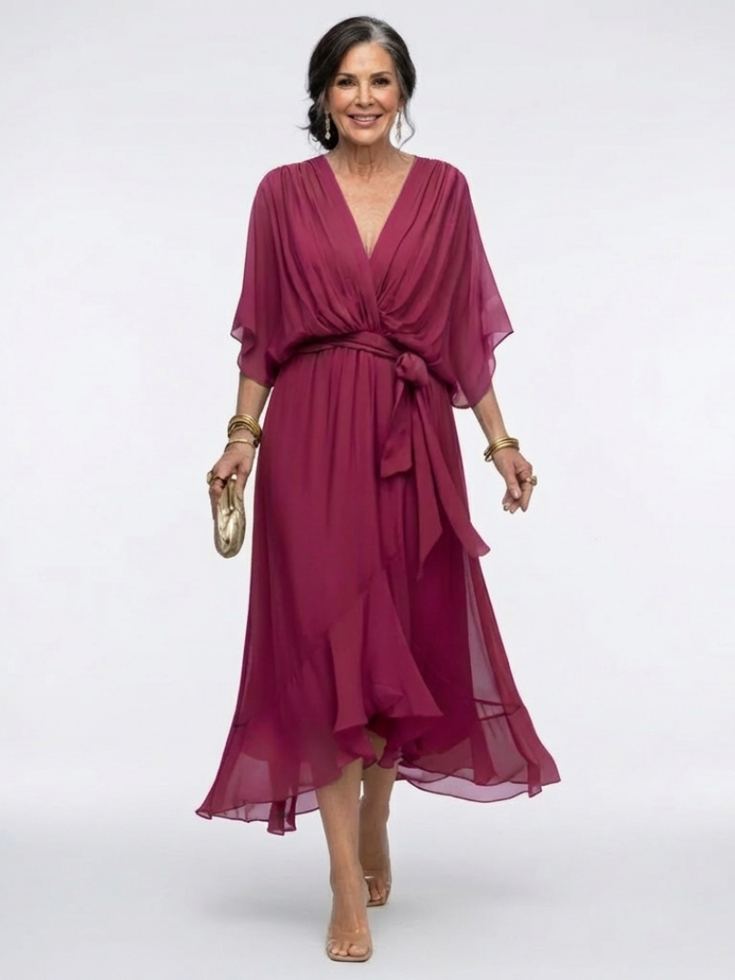 Elise™ | Gedrapeerde midi-jurk
