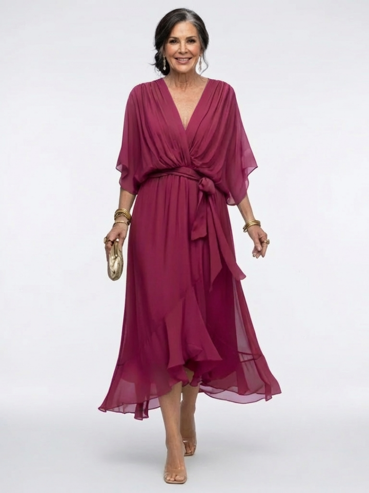 Elise™ | Gedrapeerde midi-jurk