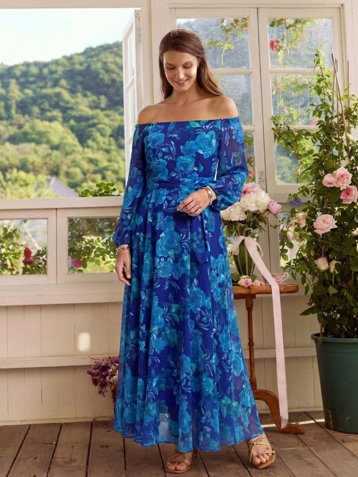 Aspen™ | Off-shoulder maxi-jurk met bloemenprint