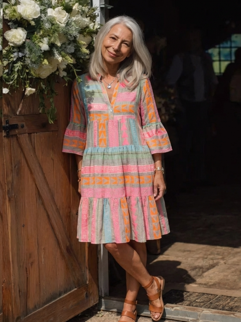Manon™ | Knielange jurk met geometrische print