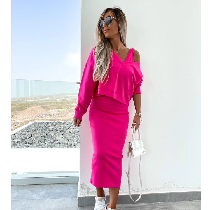 Senna | Set met Cold-Shoulder top & Midi-Rok