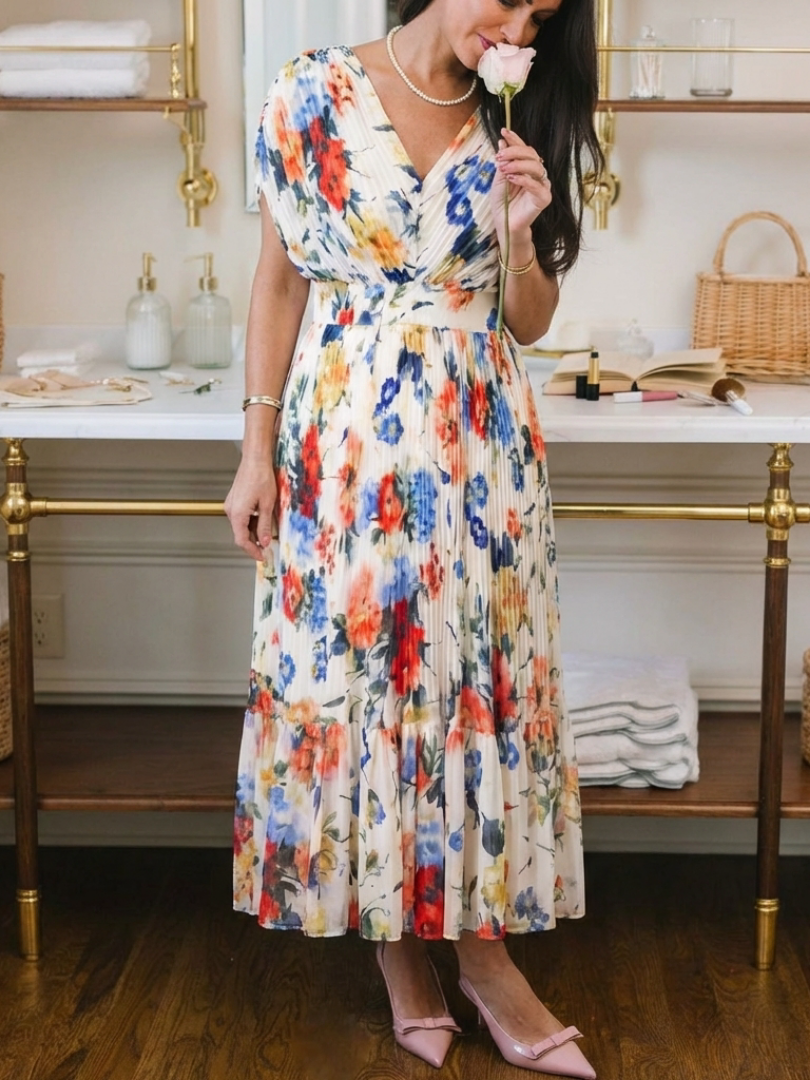 Savannah™ | Mouwloze geplooide midi-jurk
