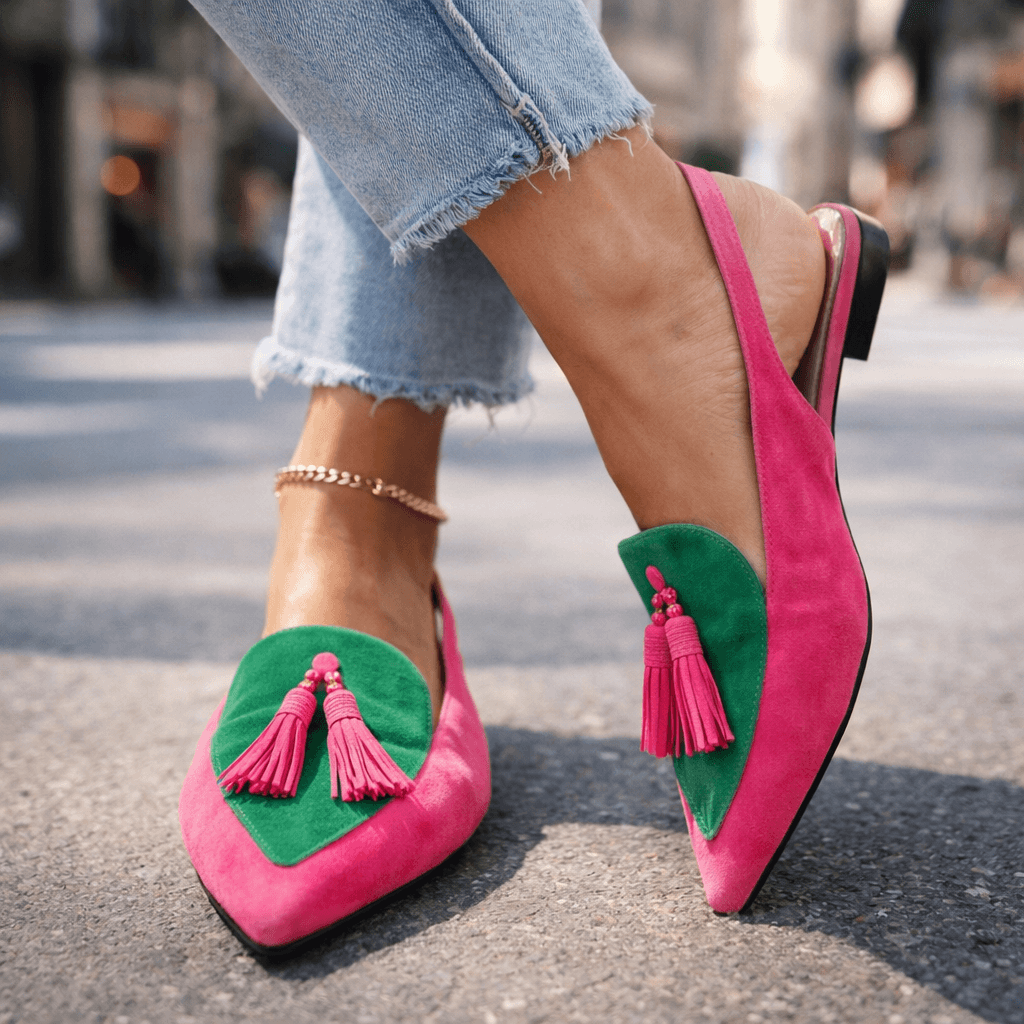 Nexoria - Elegante Bicolor-Damesmules met trendy Bommels