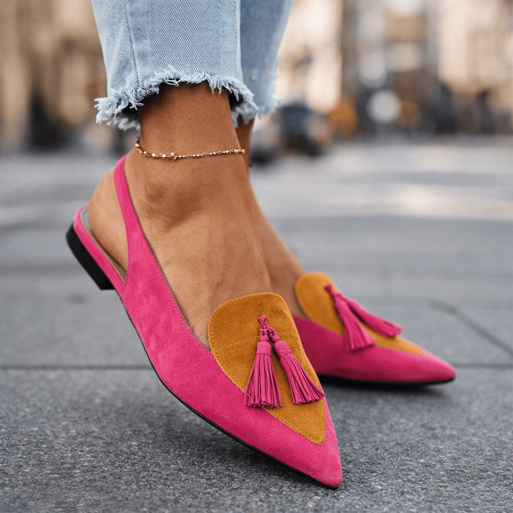 Nexoria - Elegante Bicolor-Damesmules met trendy Bommels