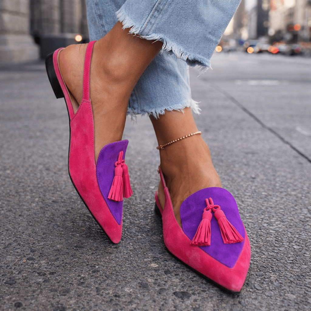 Nexoria - Elegante Bicolor-Damesmules met trendy Bommels