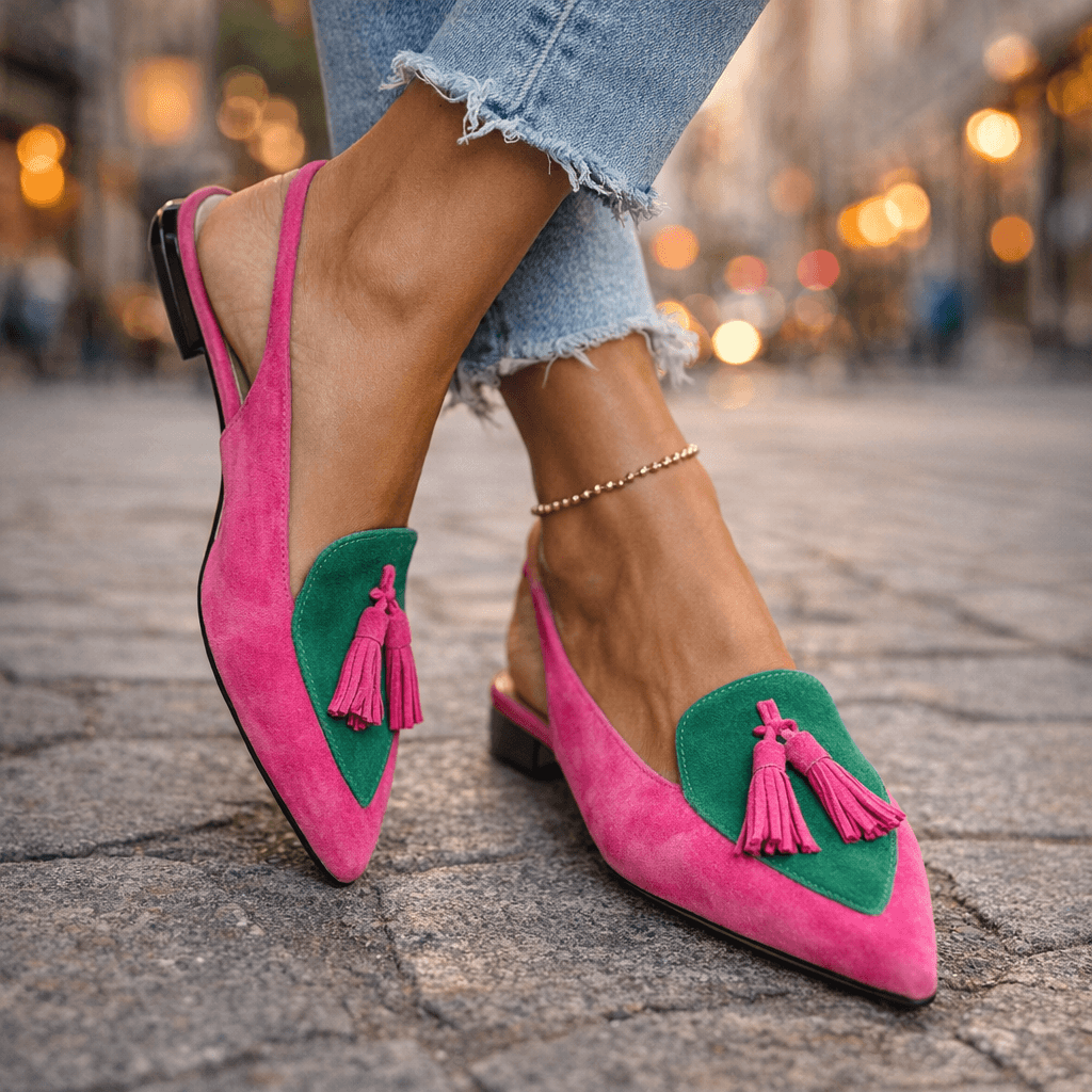 Nexoria - Elegante Bicolor-Damesmules met trendy Bommels