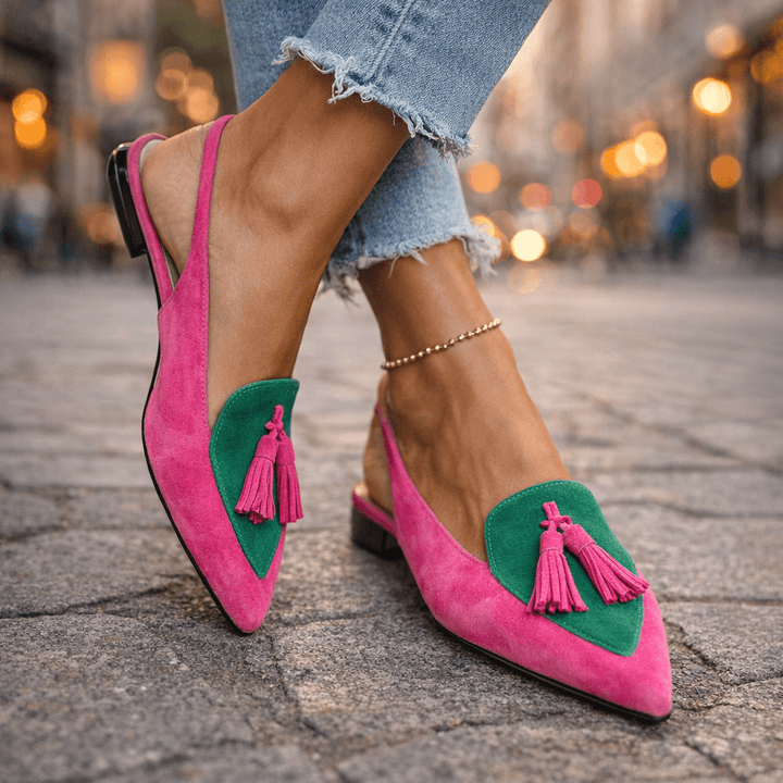 Nexoria - Elegante Bicolor-Damesmules met trendy Bommels
