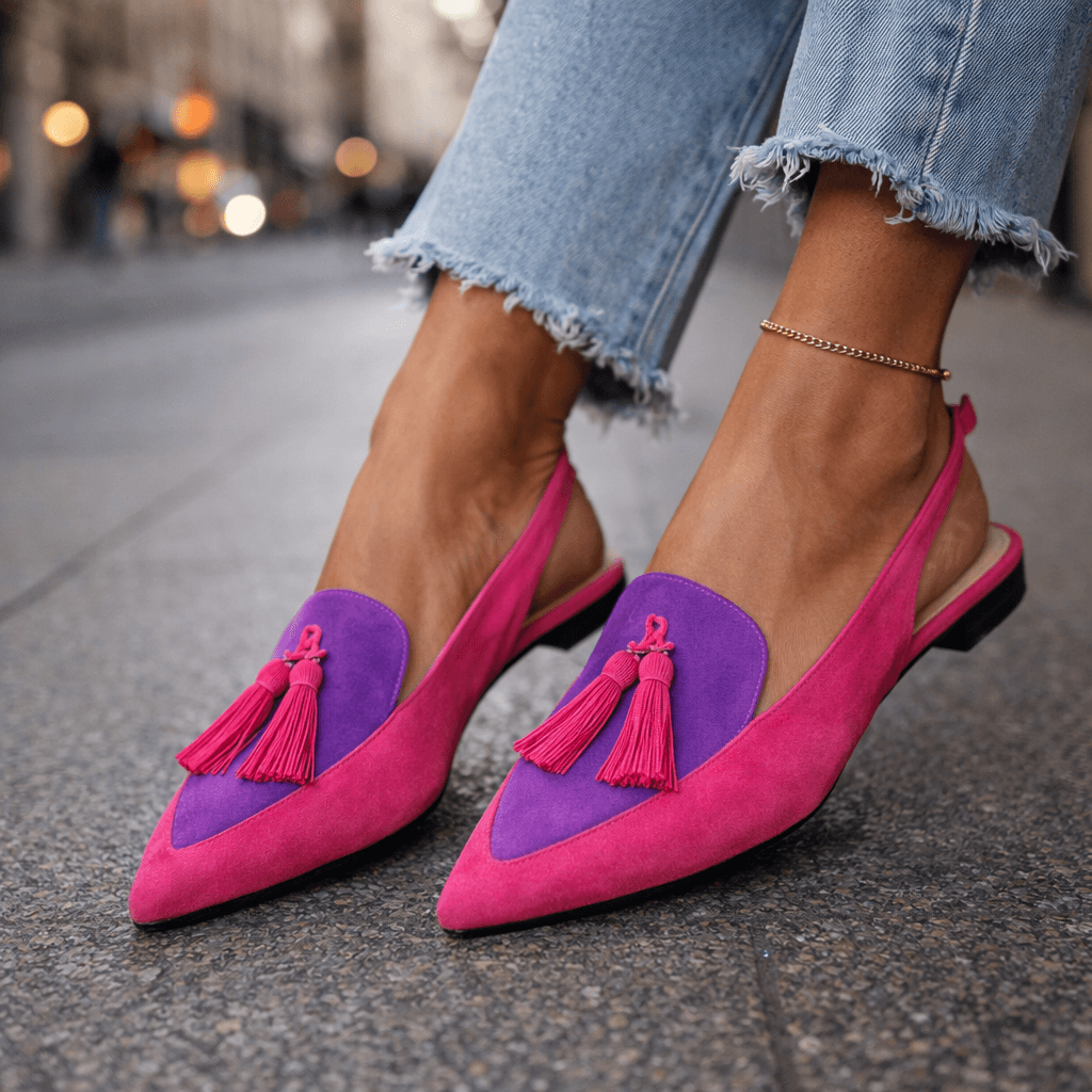 Nexoria - Elegante Bicolor-Damesmules met trendy Bommels