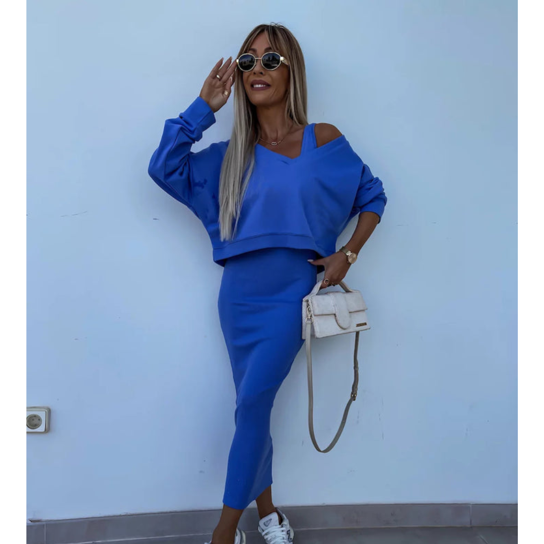 Senna | Set met Cold-Shoulder top & Midi-Rok