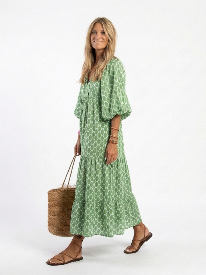 Selina™ | Gemêleerde midi-jurk met V-hals