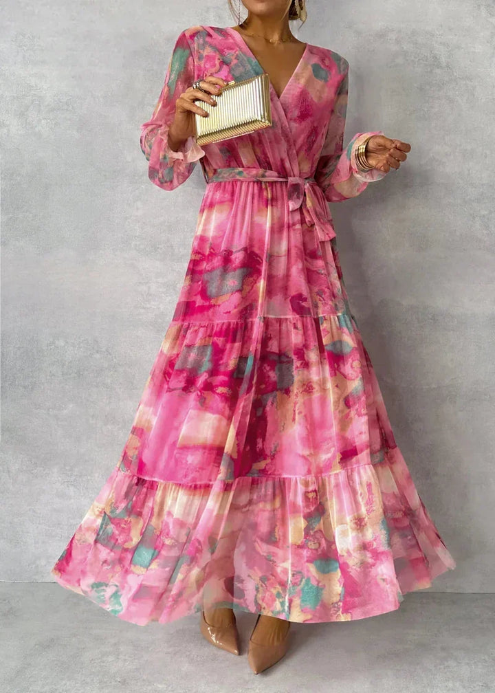 ZOEY | Levendige bloemen wikkeljurk met flatterende lagen-silhouet