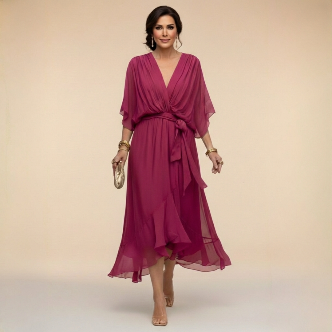 Monique | Chiffon jurk met V-hals