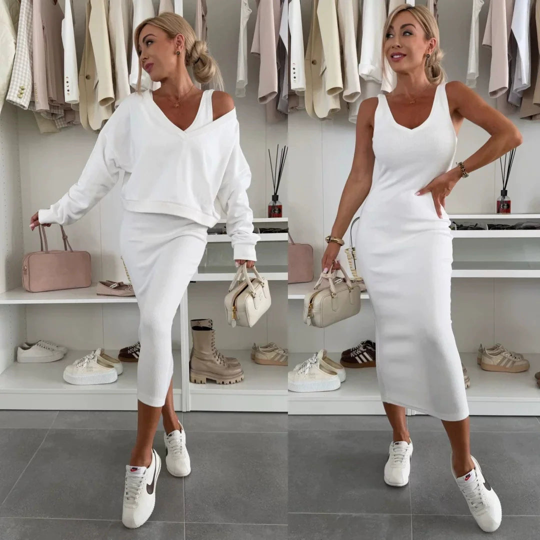 Senna | Set met Cold-Shoulder top & Midi-Rok