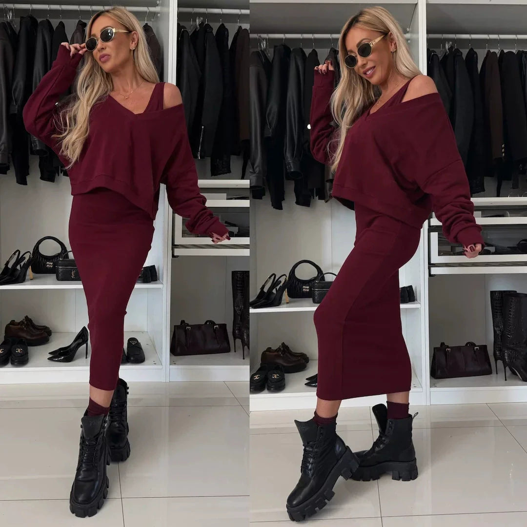 Senna | Set met Cold-Shoulder top & Midi-Rok