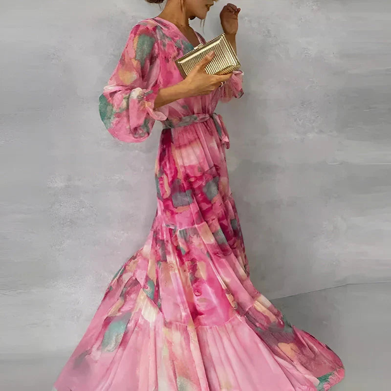 LUCIA | Lange zomerjurk met bloemenpatroon en verstelbare silhouet