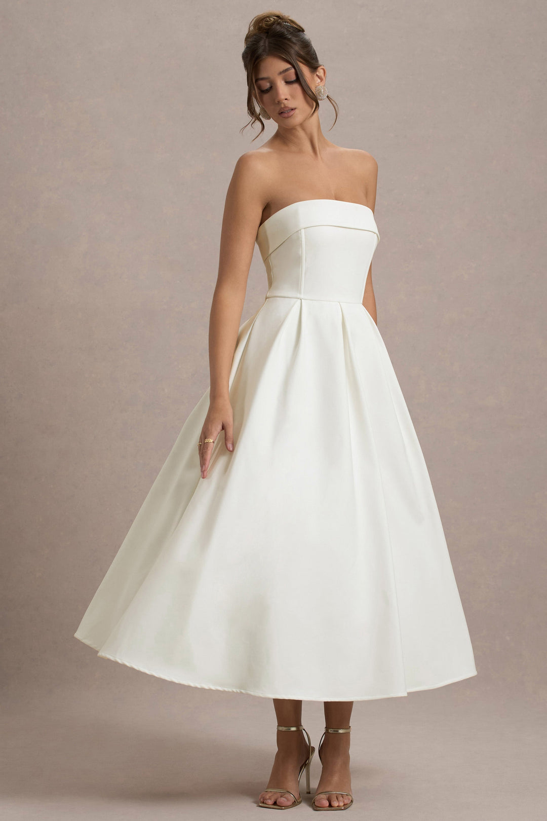 ANNE | Stijlvolle Midi-Jurk met Off-Shoulder Uitsnijding