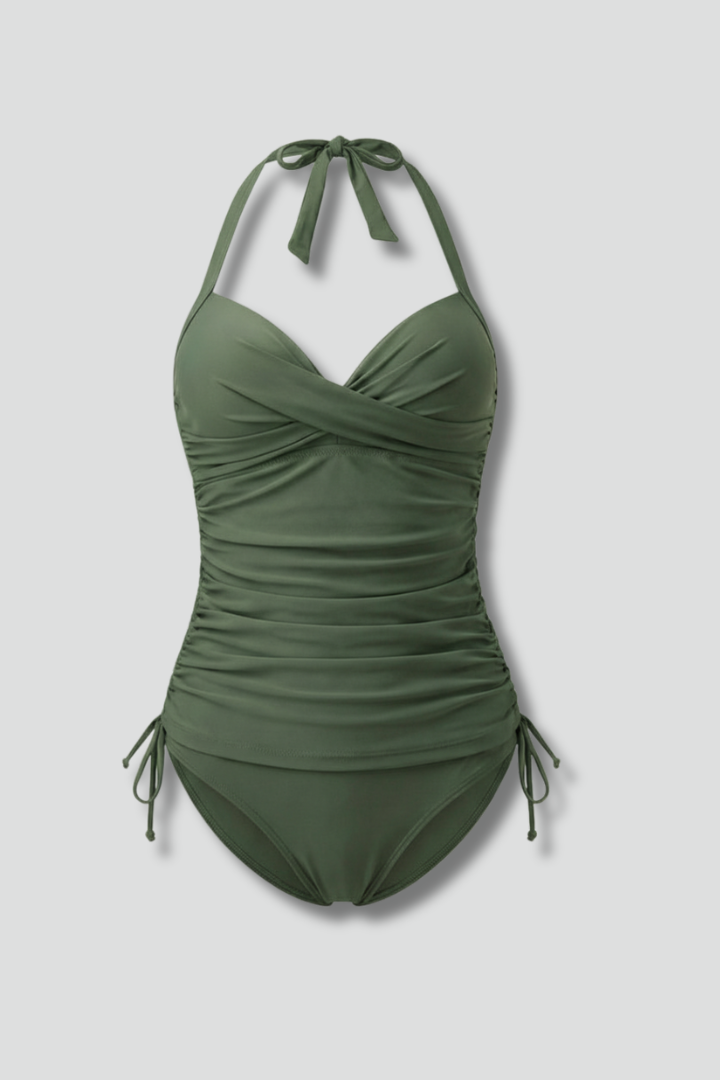 Women’s Tankini Swimsuit with V-Neck and Ruched Sides