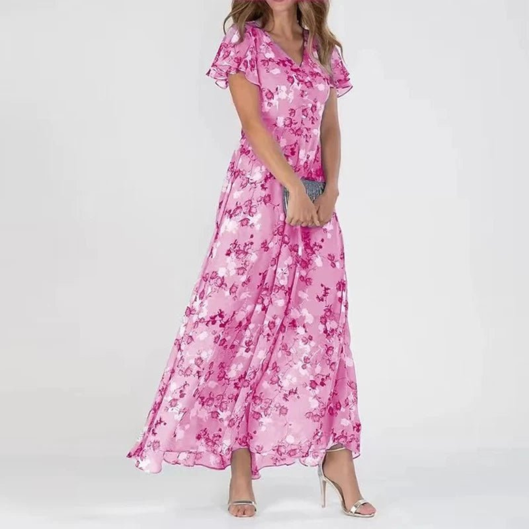 Zuri | Flatterende Maxi-Jurk met Bloemenpatroon