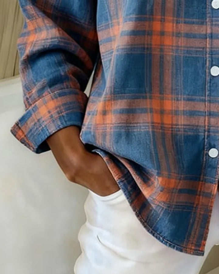 Xenna | Shirt met Ruitpatroon en Ingesneden Kraag
