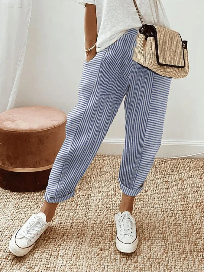 Kristin | Striped Retro High-Waist Pants for Women | Casual