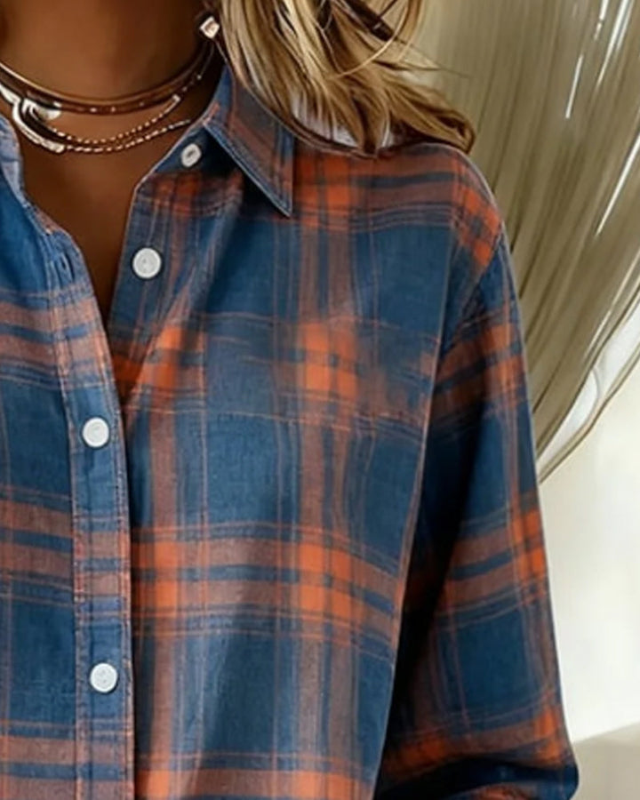 Xenna | Shirt met Ruitpatroon en Ingeknipte Kraag