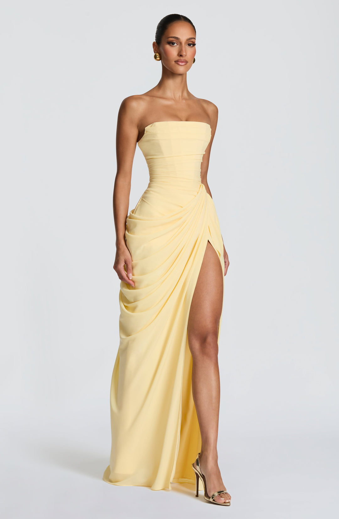 HANNAH | Elegante Maxi-jurk met Drapering en Hoge Split