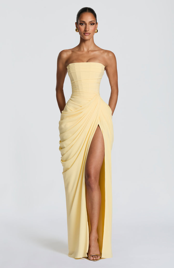 HANNAH | Elegante Maxi-jurk met Drapering en Hoge Split