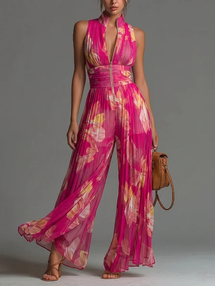 Zakira | Elegante Plissé Jumpsuit met Wijde Pijpen
