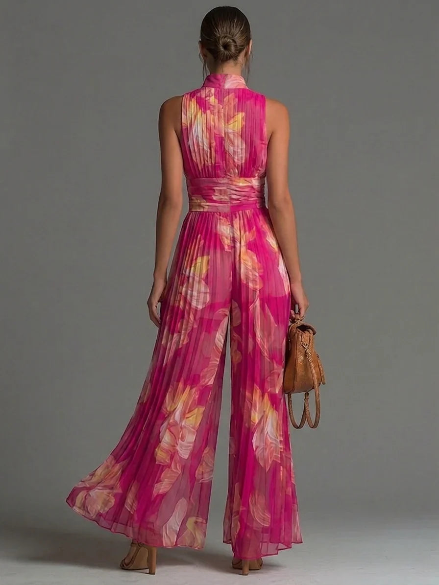 Zakira | Elegante Plissé Jumpsuit met Wijde Pijpen