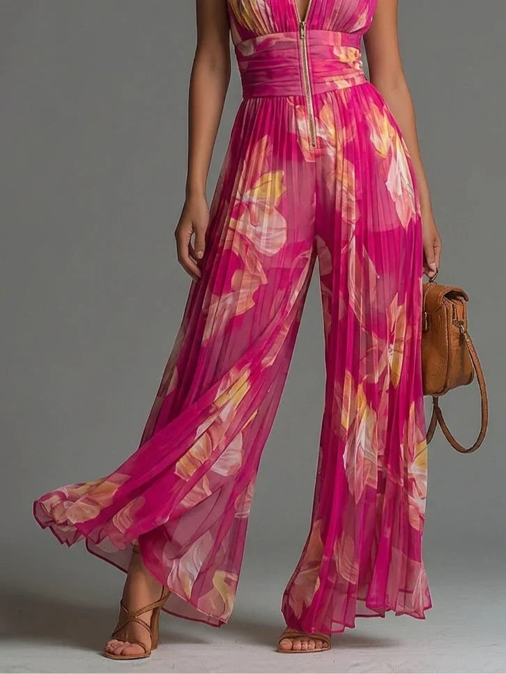 Zakira | Elegante Plissé Jumpsuit met Wijde Pijpen