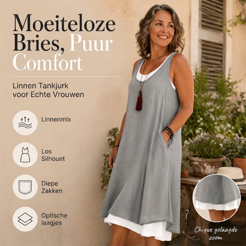 Luchtige Mouwloze Jurk met Tweedelige Look